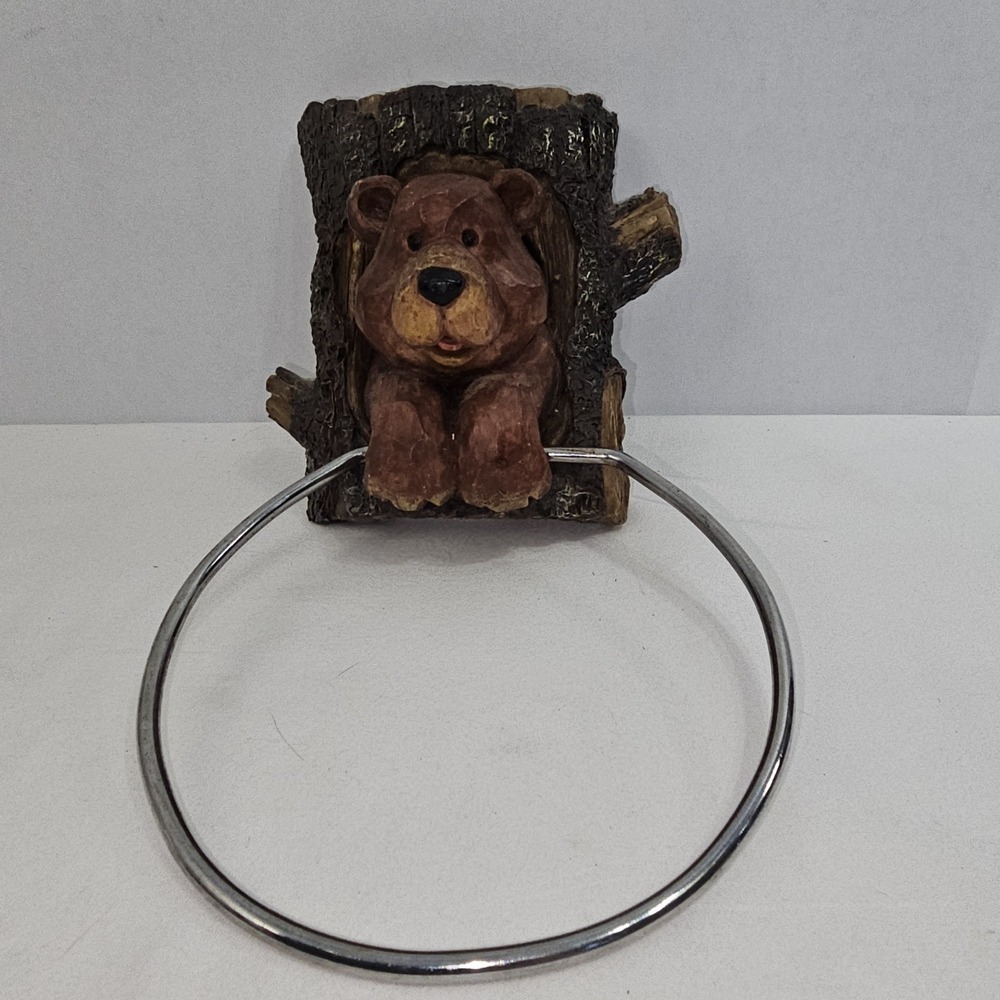 Bear Bathroom Towel Holder. Rustic Cabin Resin/Metal. Brown Bear Cub 5.5in Tall